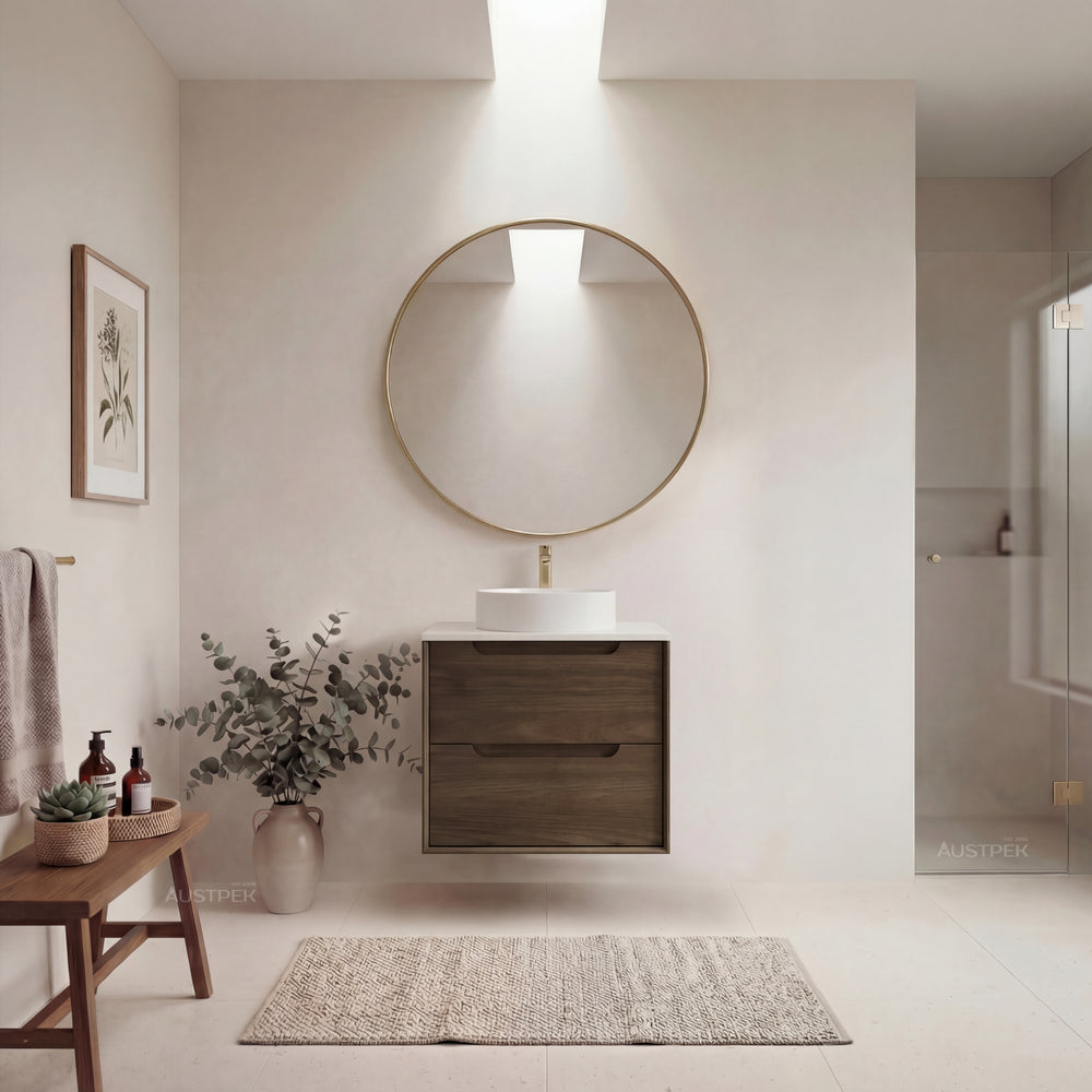 OTTI BYRON SABLE WALNUT 600MM SINGLE BOWL WALL HUNG VANITY