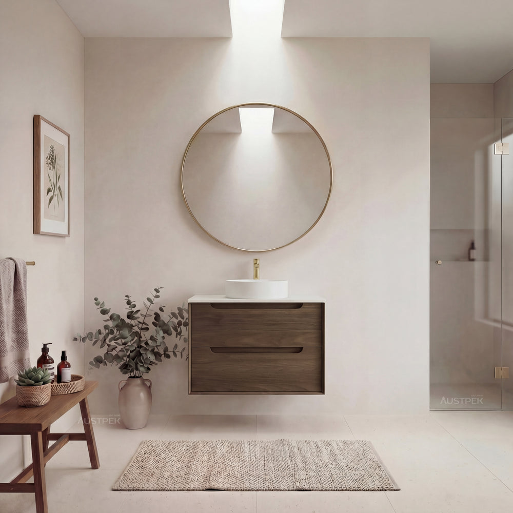 OTTI BYRON SABLE WALNUT 750MM SINGLE BOWL WALL HUNG VANITY