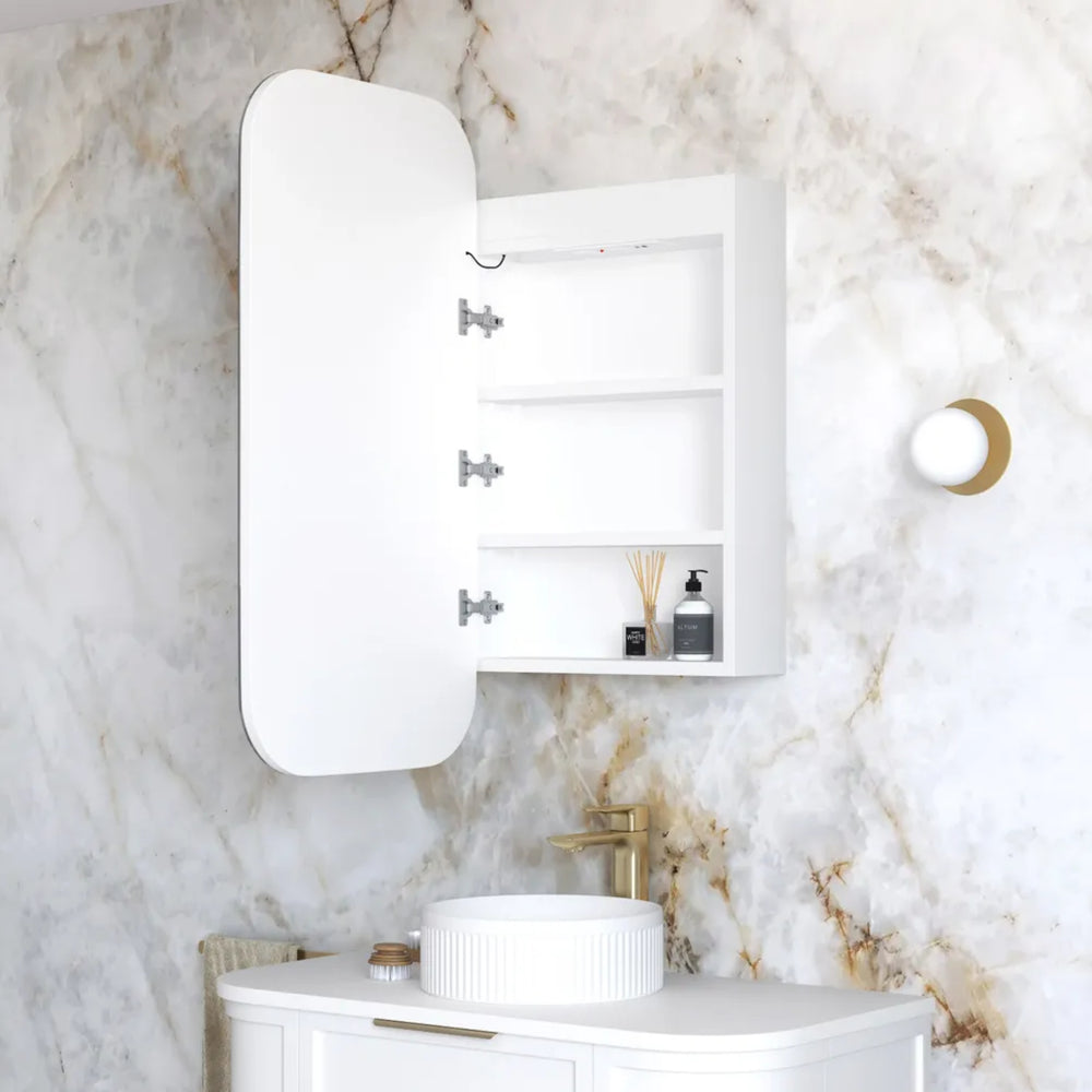 OTTI NEWPORT MATTE WHITE LED SHAVING CABINET WITH POWERPOINT 450X900MM