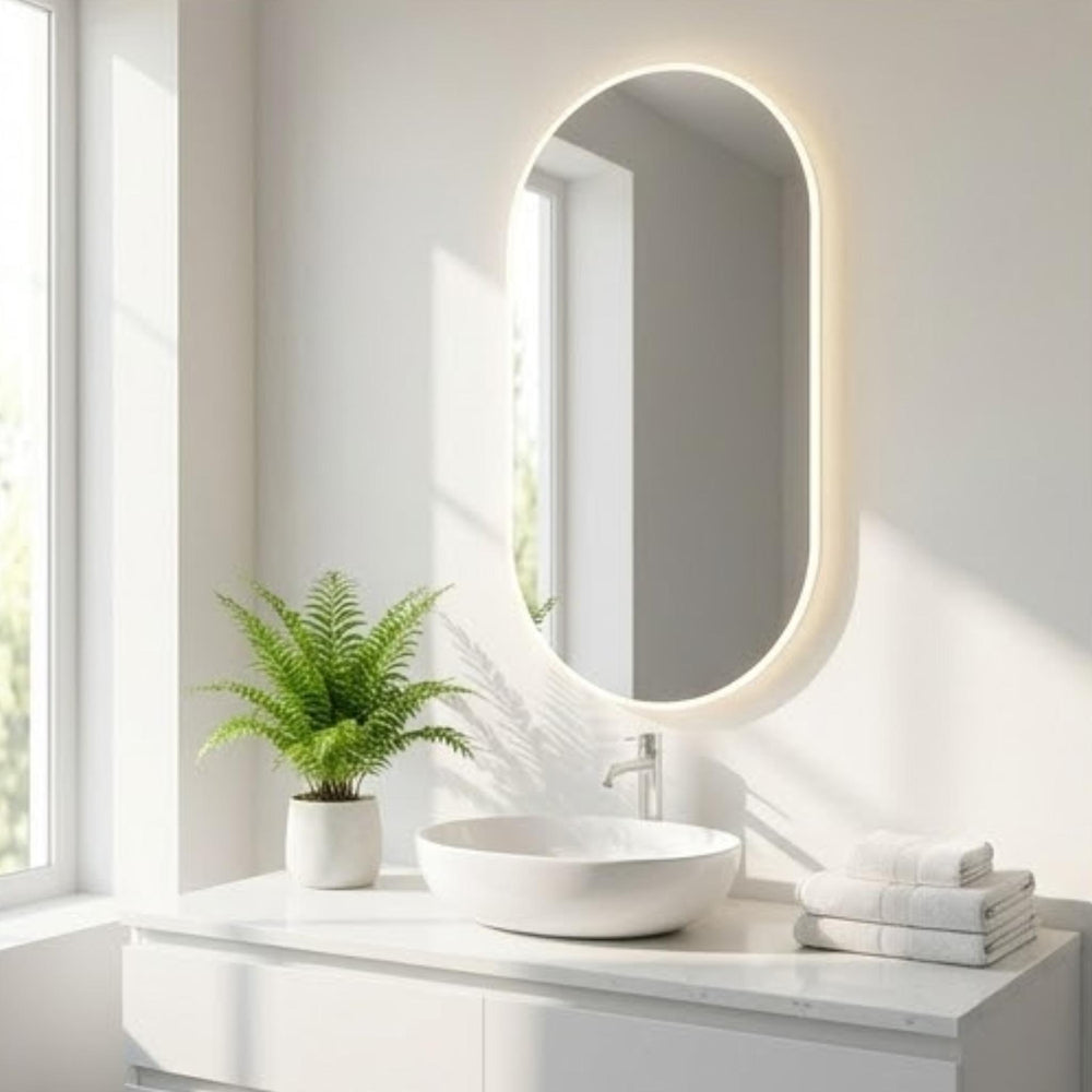 VITO OVIAN OVAL FRAMELESS BACKLIT LED MIRROR 3 COLOUR LIGHTS 450X900MM