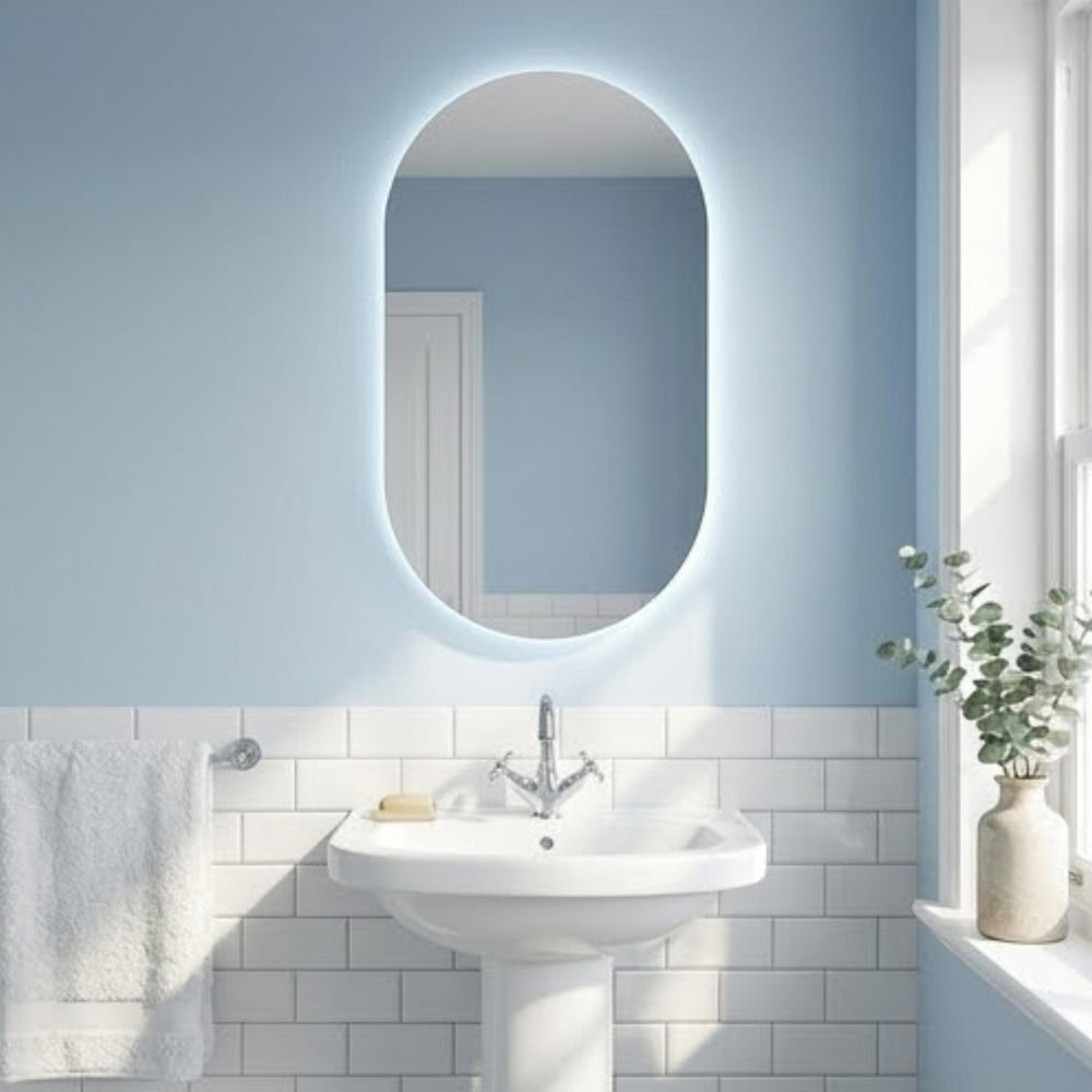 VITO OVIAN OVAL FRAMELESS BACKLIT LED MIRROR 3 COLOUR LIGHTS 450X900MM