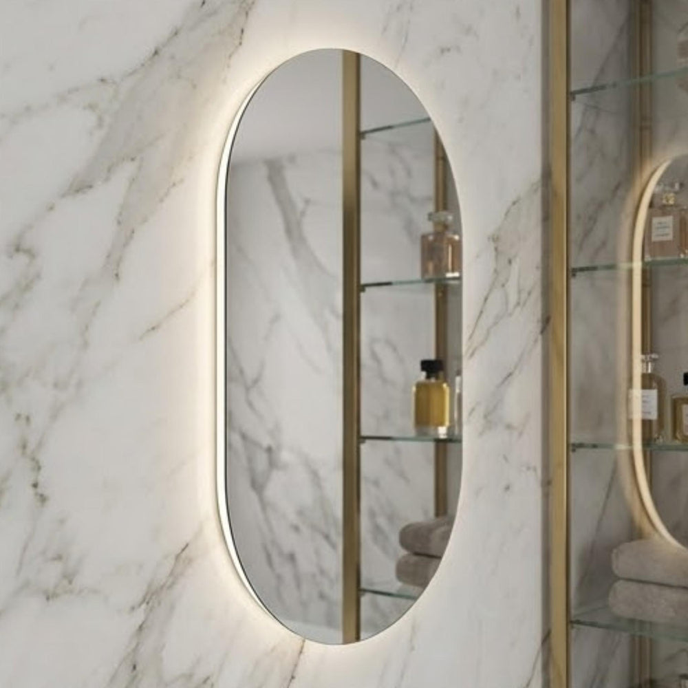 VITO OVIAN OVAL FRAMELESS BACKLIT LED MIRROR 3 COLOUR LIGHTS 450X900MM