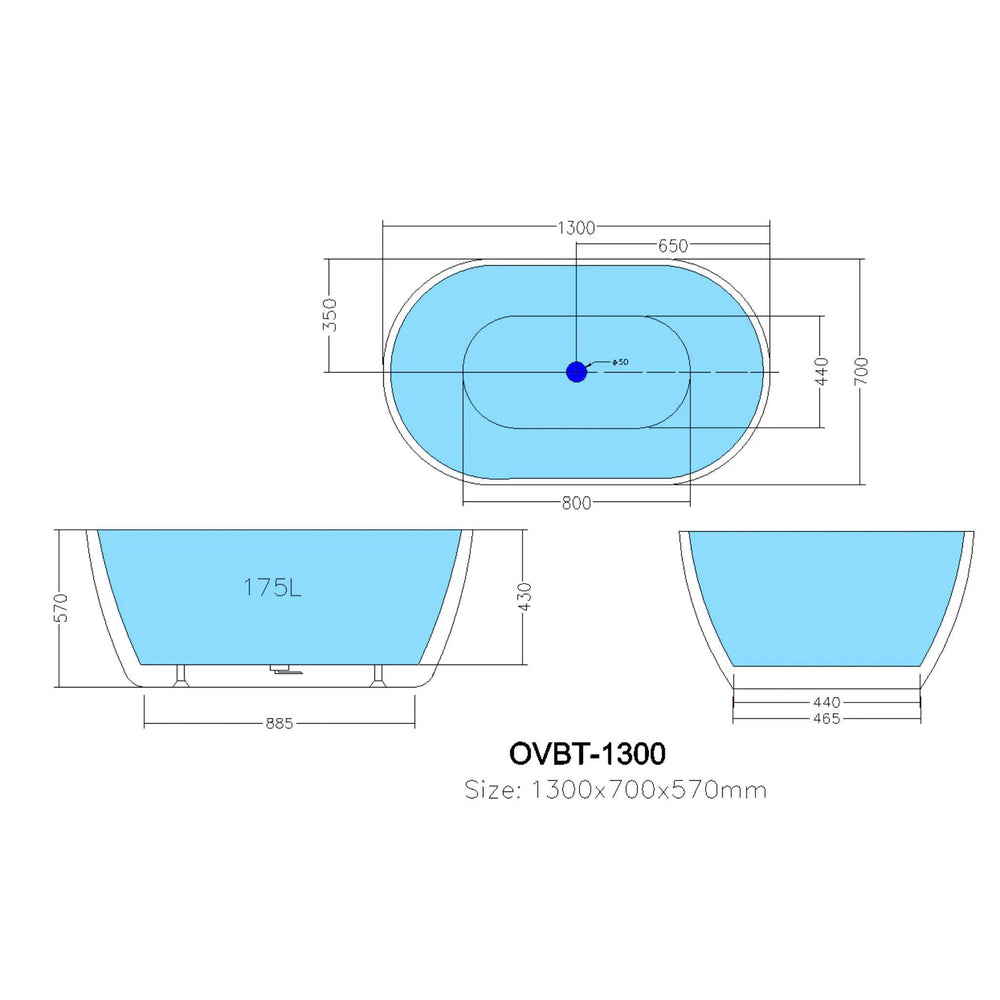 POSEIDON OLIVIA FREE STANDING BATHTUB GLOSS WHITE (AVAILABLE IN 1000MM, 1300MM, 1400MM, 1530MM AND 1690MM)