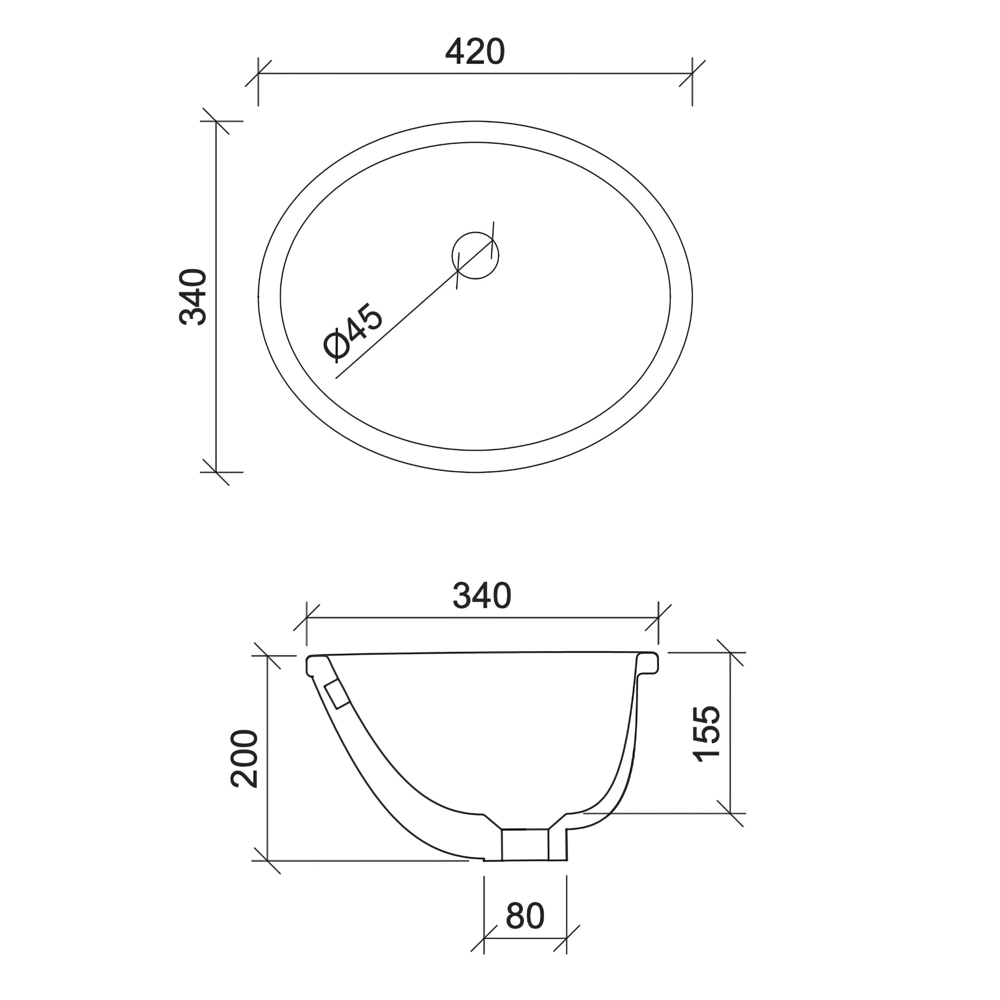 TIMBERLINE OVAL UNDER COUNTER BASIN GLOSS WHITE 420MM