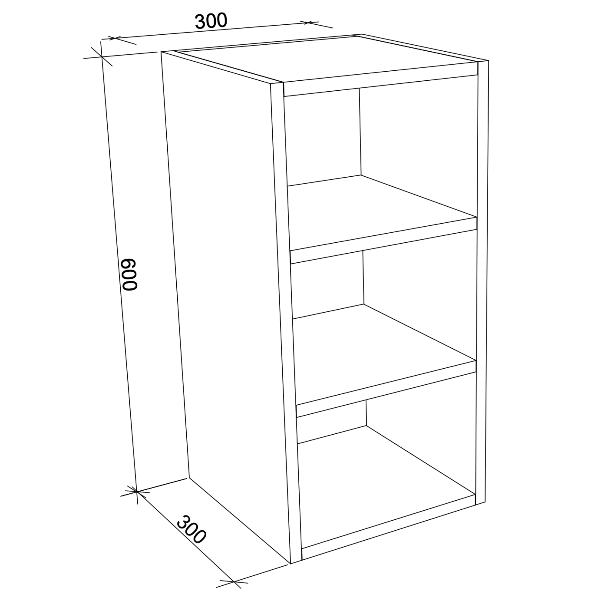 TIMBERLINE CUSTOM LAUNDRY CABINET 300MM WITH THREE OPEN SHELVES