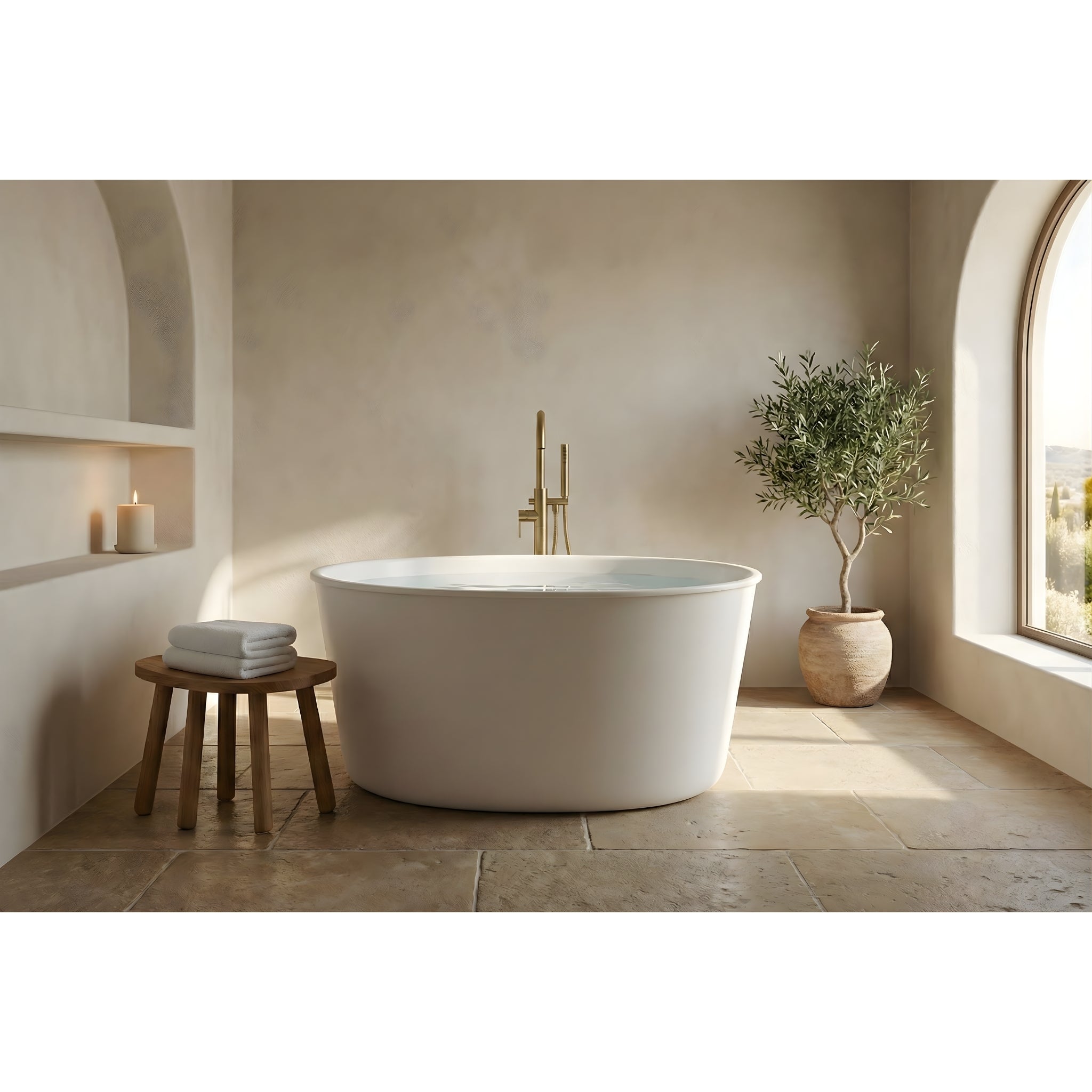 TURNER HASTINGS ONWA TITANCAST SOLID SURFACE FREESTANDING BATHTUB GLOSS WHITE 1114MM