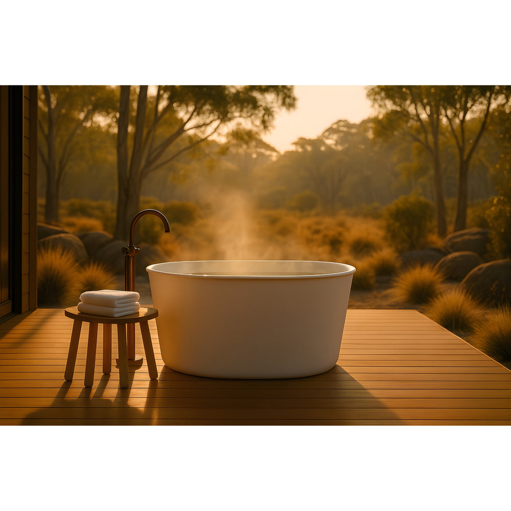 TURNER HASTINGS ONWA TITANCAST SOLID SURFACE FREESTANDING BATHTUB SATIN SILK WHITE 1114MM