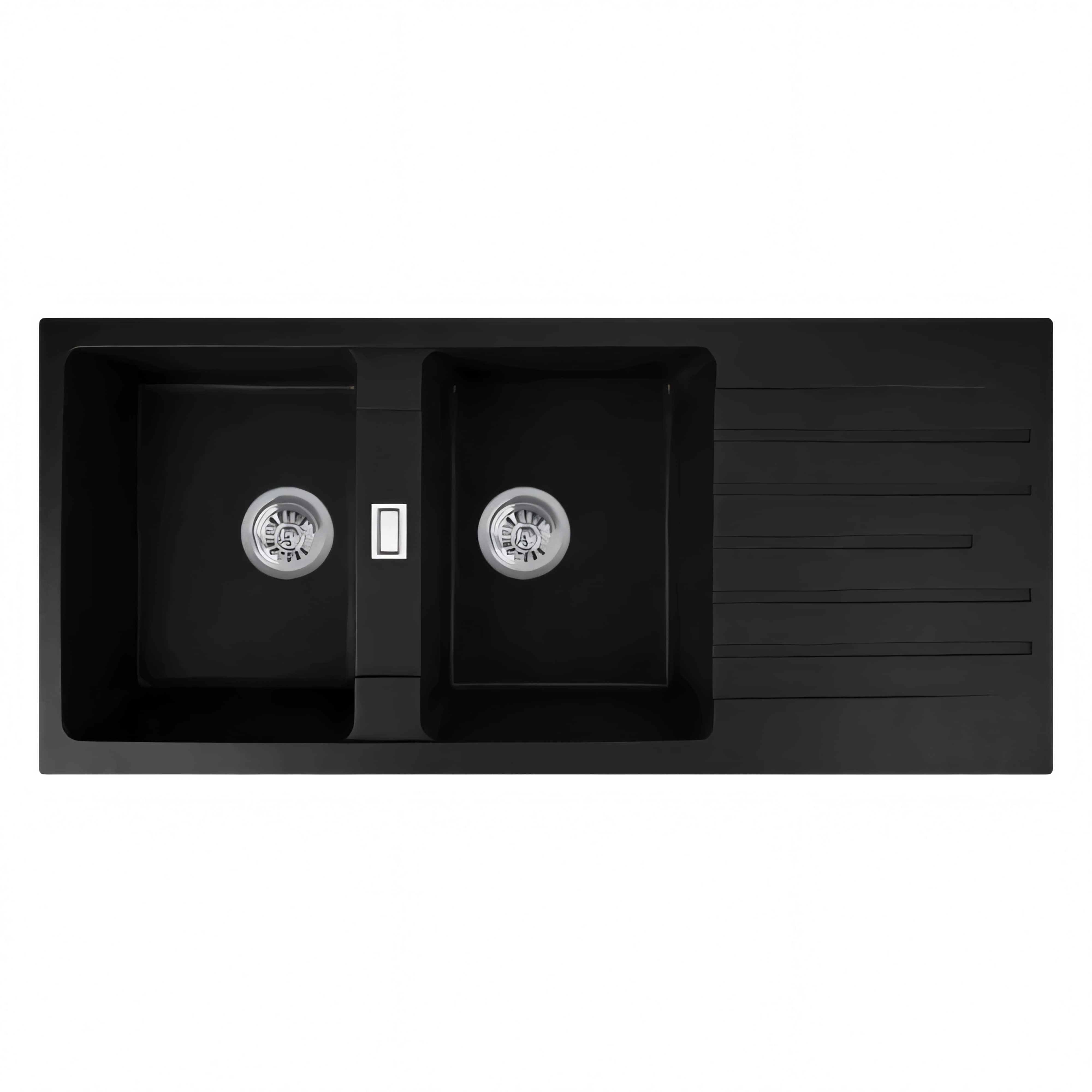 NORICO QUARTZ DOUBLE BOWL DRAINBOARD GRANITE KITCHEN SINK BLACK 1160MM