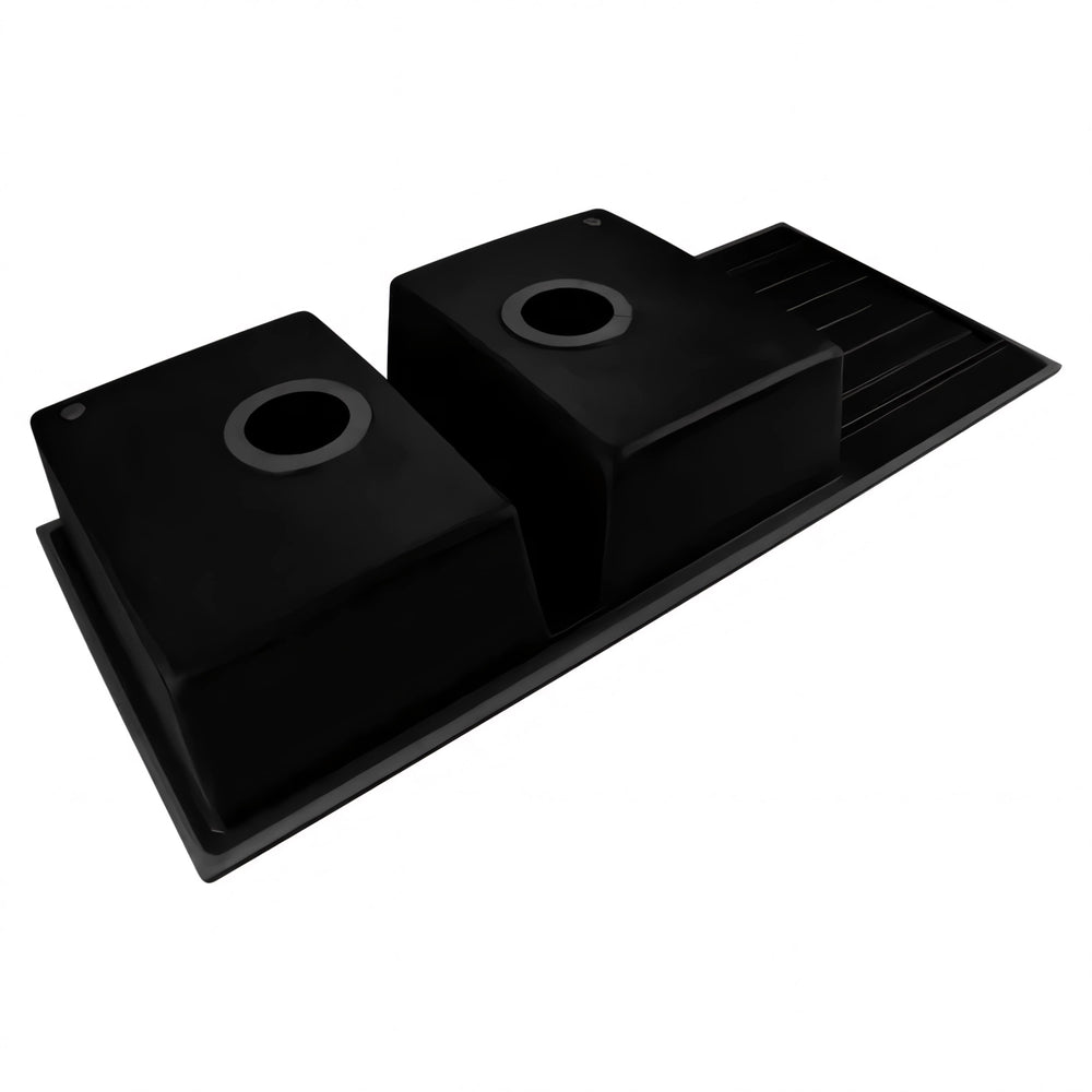 NORICO QUARTZ DOUBLE BOWL DRAINBOARD GRANITE KITCHEN SINK BLACK 1160MM
