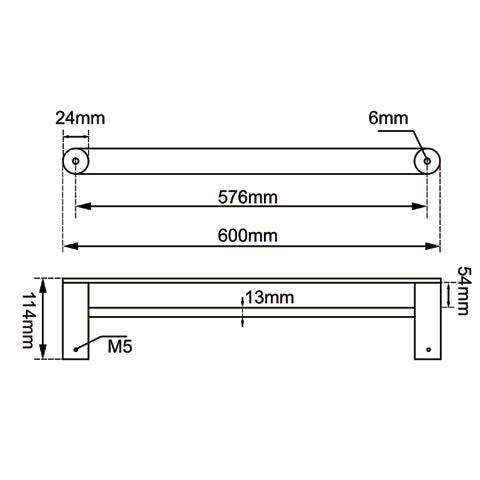 AQUAPERLA RUSHY DOUBLE TOWEL RAIL BLACK AND ROSE BLACK (AVAILABLE IN 600MM AND 800MM)