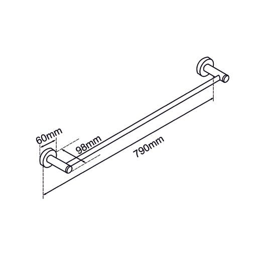 AQUAPERLA LUCID PIN SINGLE TOWEL RAIL 800MM CHROME