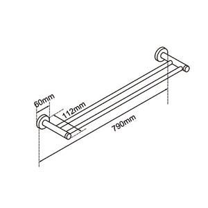 AQUAPERLA LUCID PIN CUTTABLE DOUBLE TOWEL RAIL 790MM BRUSED BRASS
