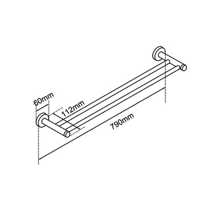 AQUAPERLA LUCID PIN CUTTABLE DOUBLE TOWEL RAIL 790MM GUN METAL