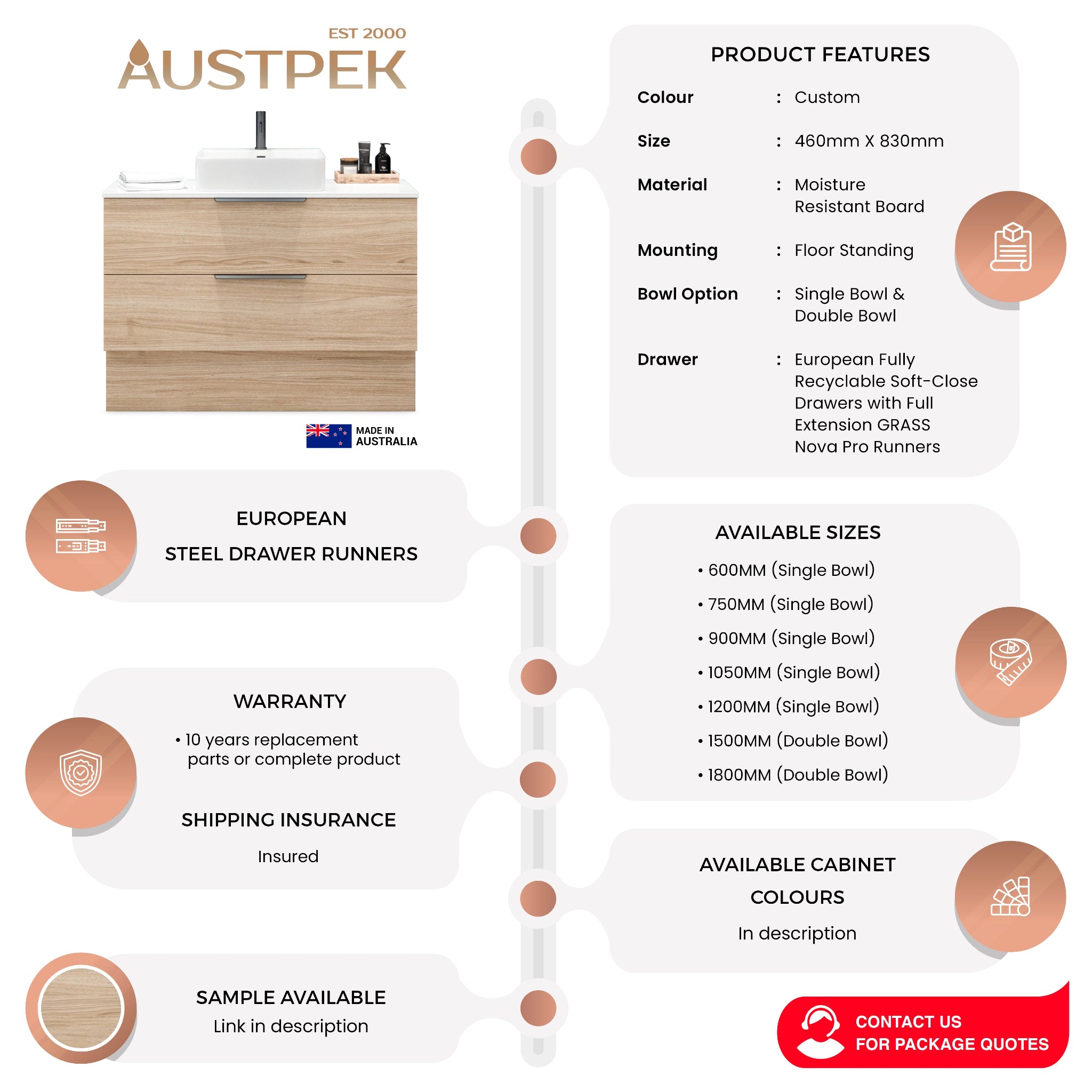 TIMBERLINE OXBOW CUSTOM WALL HUNG VANITY (ALL SIZING)
