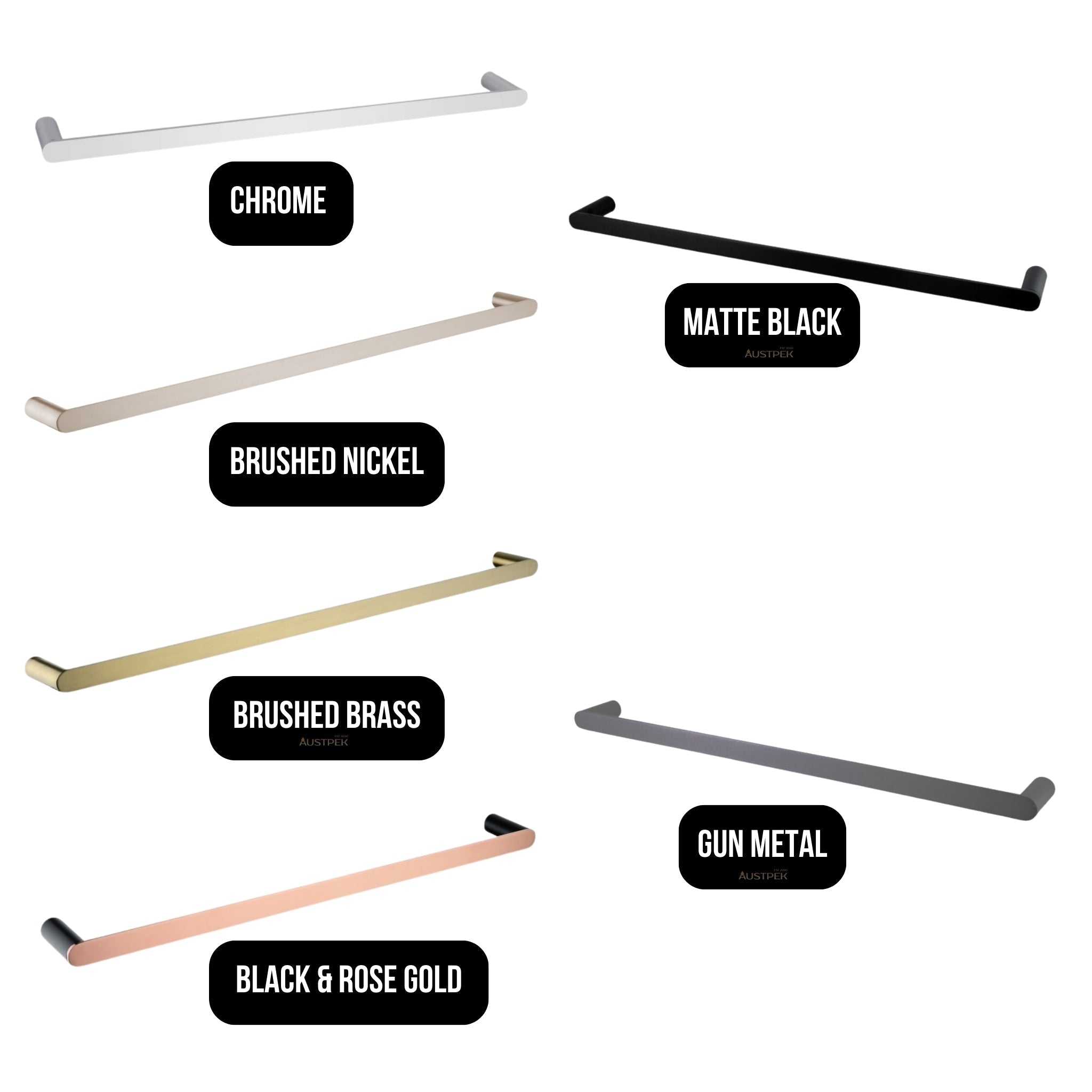 AQUAPERLA RUSHY SINGLE TOWEL RAIL BLACK (AVAILABLE IN 600MM AND 800MM)