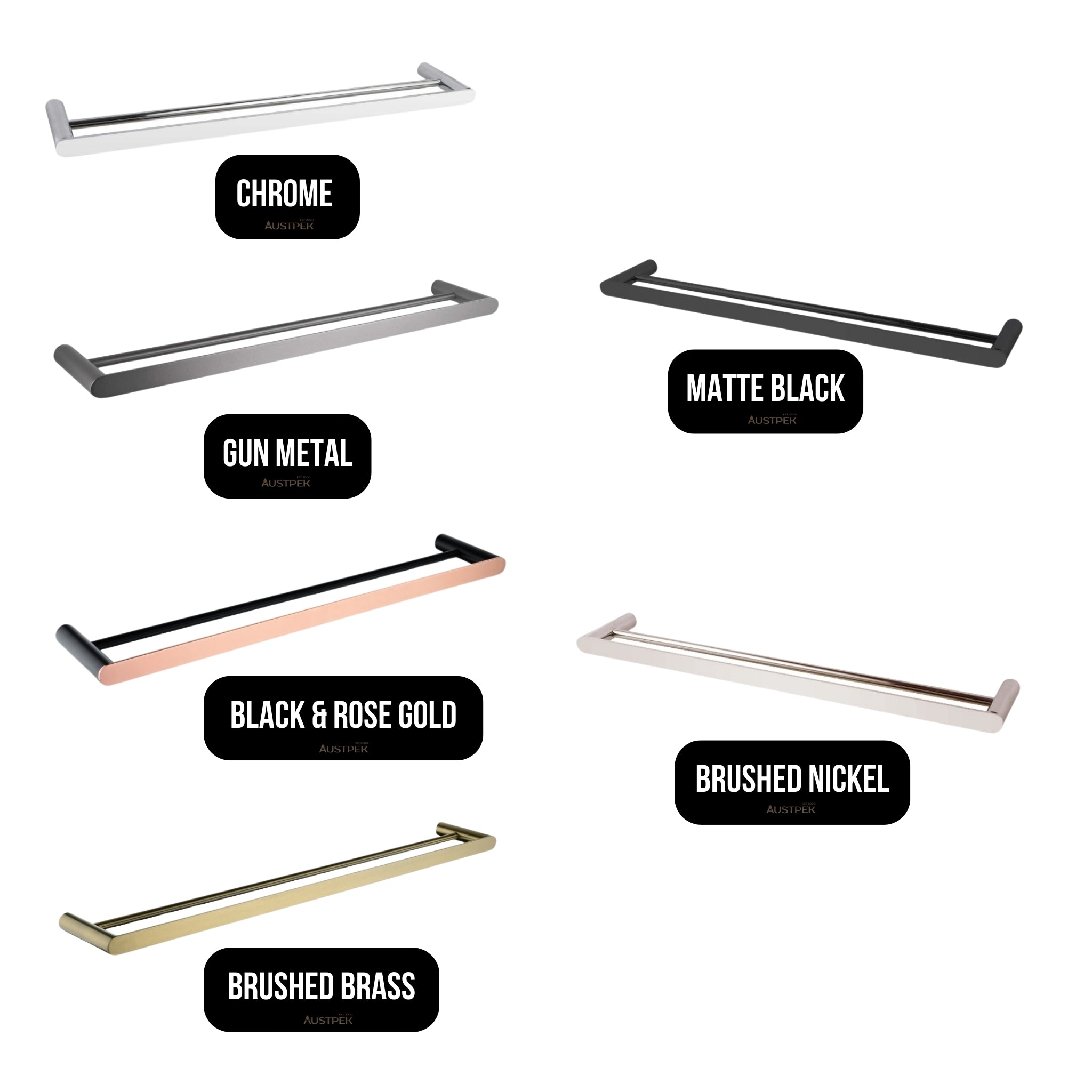 AQUAPERLA RUSHY DOUBLE TOWEL RAIL 600MM BLACK AND CHROME