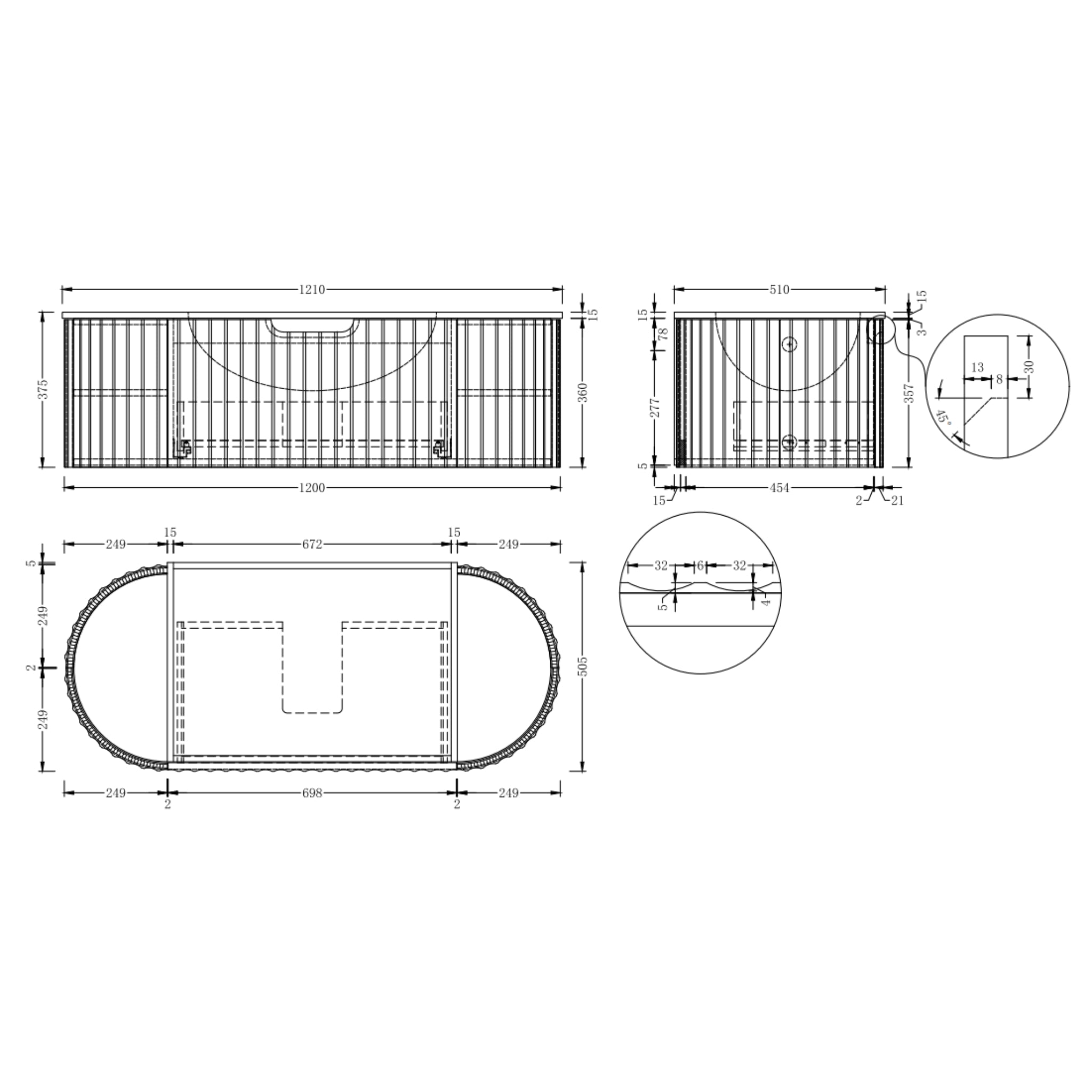 ORIO ARGYLE LIGHT WALNUT 1200MM SINGLE BOWL WALL HUNG VANITY