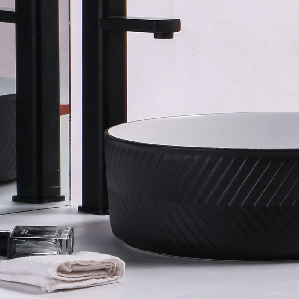 CLAYA POLAR ARROW ROUND ABOVE COUNTER BASIN TEXTURED MATTE BLACK 360MM