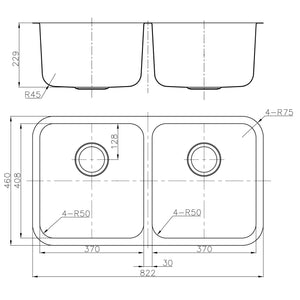 IKON OTUS DOUBLE BOWL UNDERMOUNT SINK STAINLESS STEEL 822MM