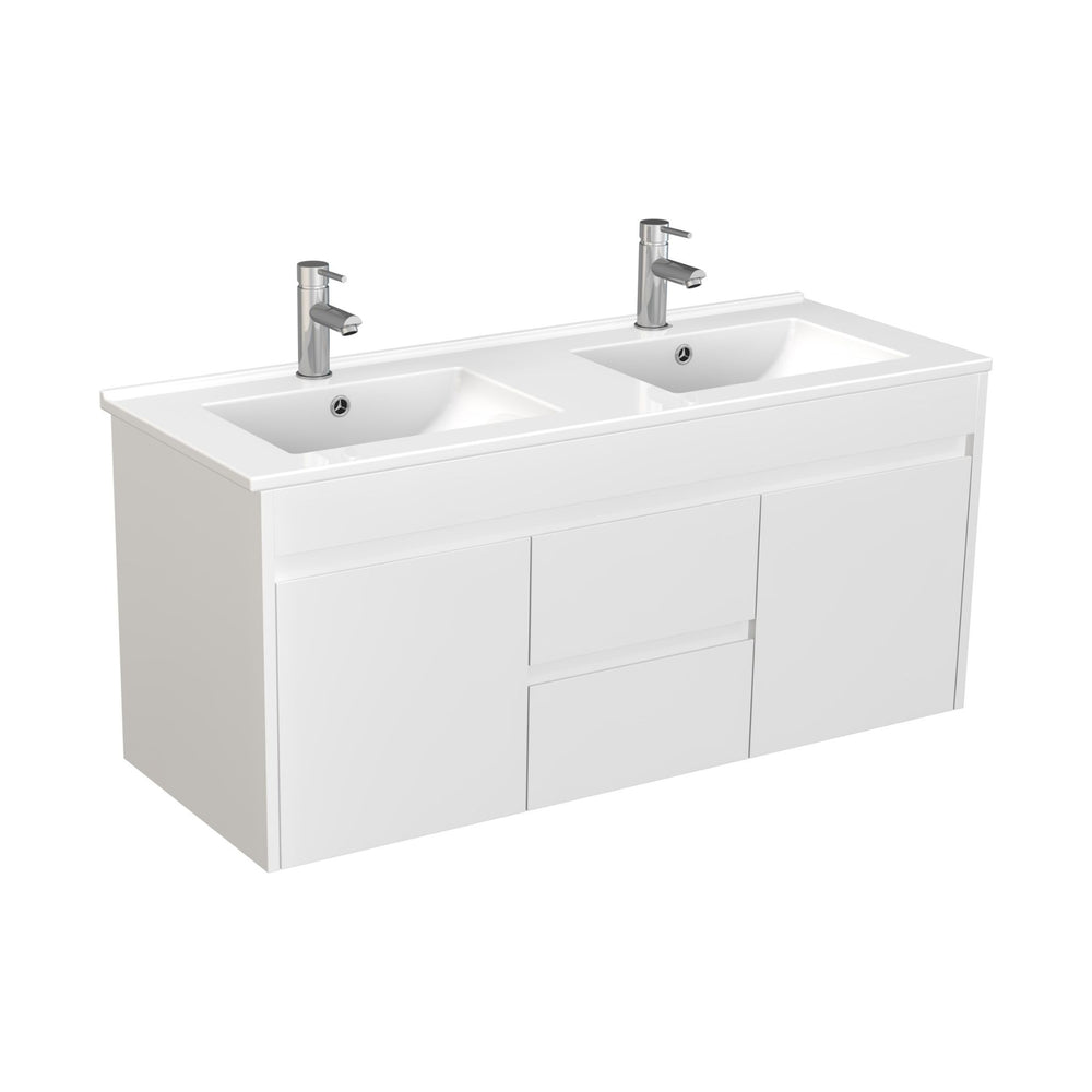 POSEIDON POLAR GLOSS WHITE 1500MM DOUBLE BOWL WALL HUNG VANITY