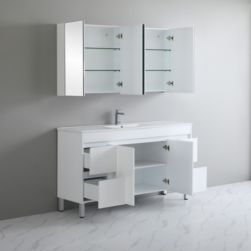 POSEIDON POLAR GLOSS WHITE 1500MM SINGLE BOWL FLOOR STANDING VANITY