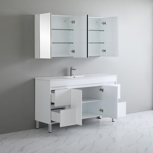 POSEIDON POLAR GLOSS WHITE 1500MM SINGLE BOWL FLOOR STANDING VANITY
