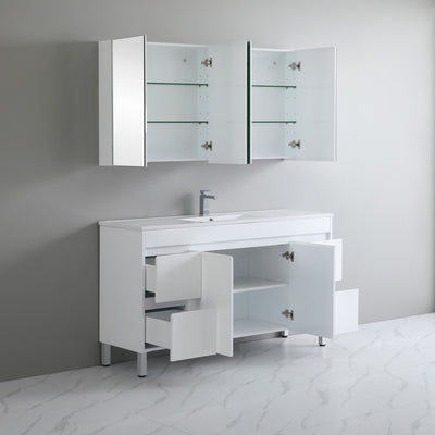 POSEIDON POLAR GLOSS WHITE 1500MM SINGLE BOWL FLOOR STANDING VANITY