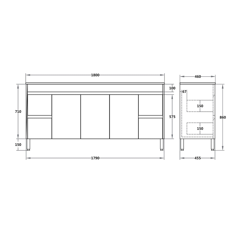 POSEIDON POLAR GLOSS WHITE 1800MM DOUBLE BOWL FLOOR STANDING VANITY