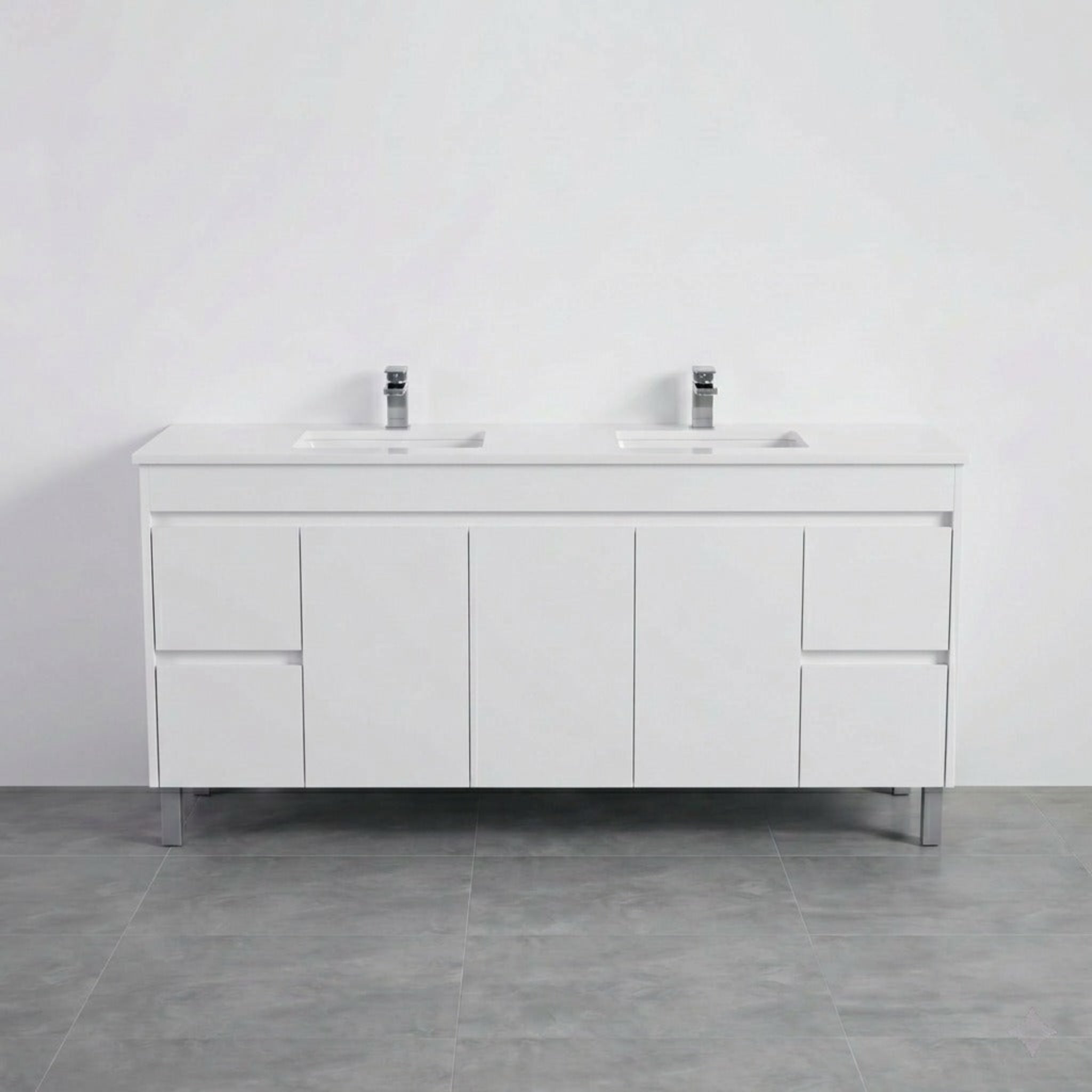 POSEIDON POLAR GLOSS WHITE 1800MM DOUBLE BOWL FLOOR STANDING VANITY