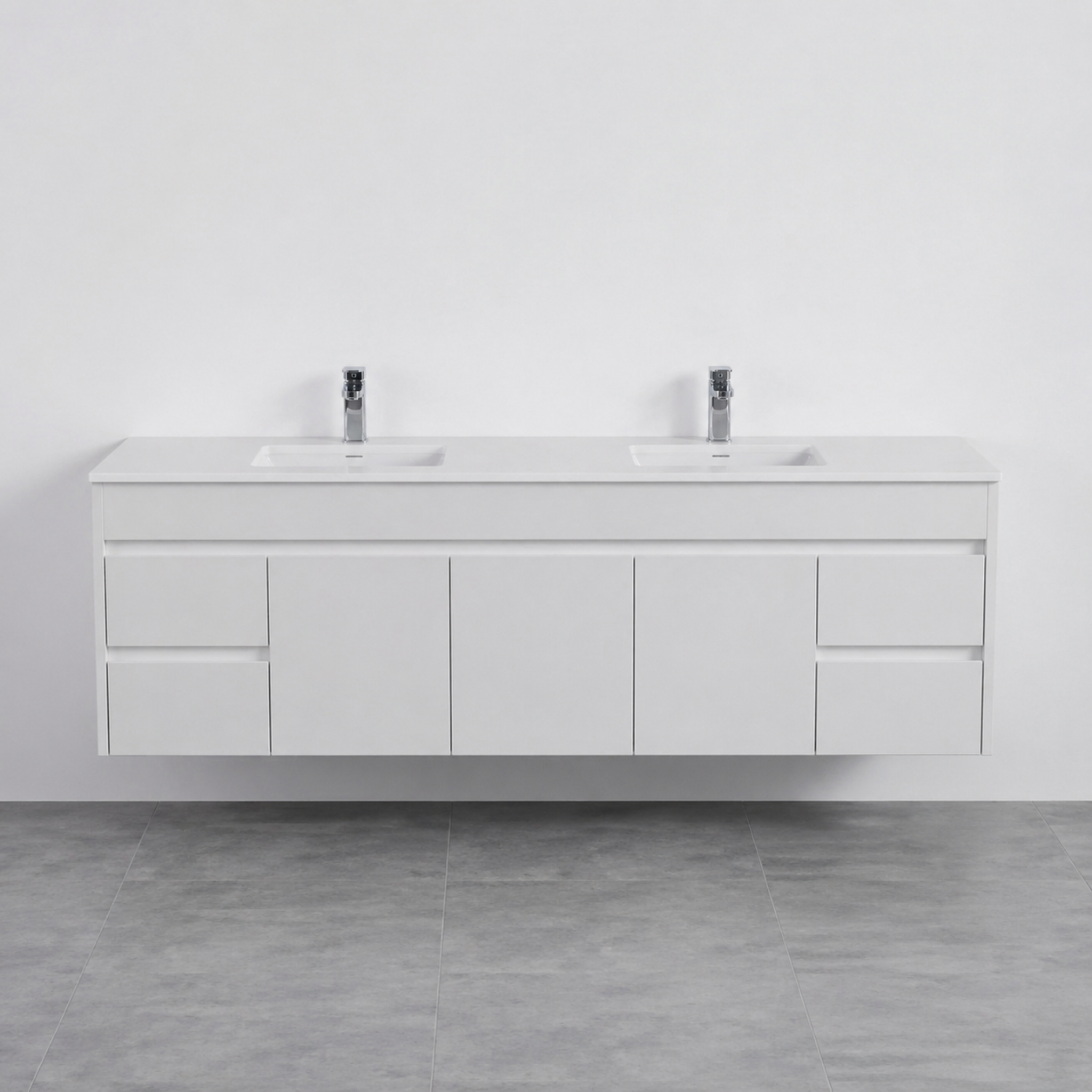 POSEIDON POLAR GLOSS WHITE 1800MM DOUBLE BOWL WALL HUNG VANITY