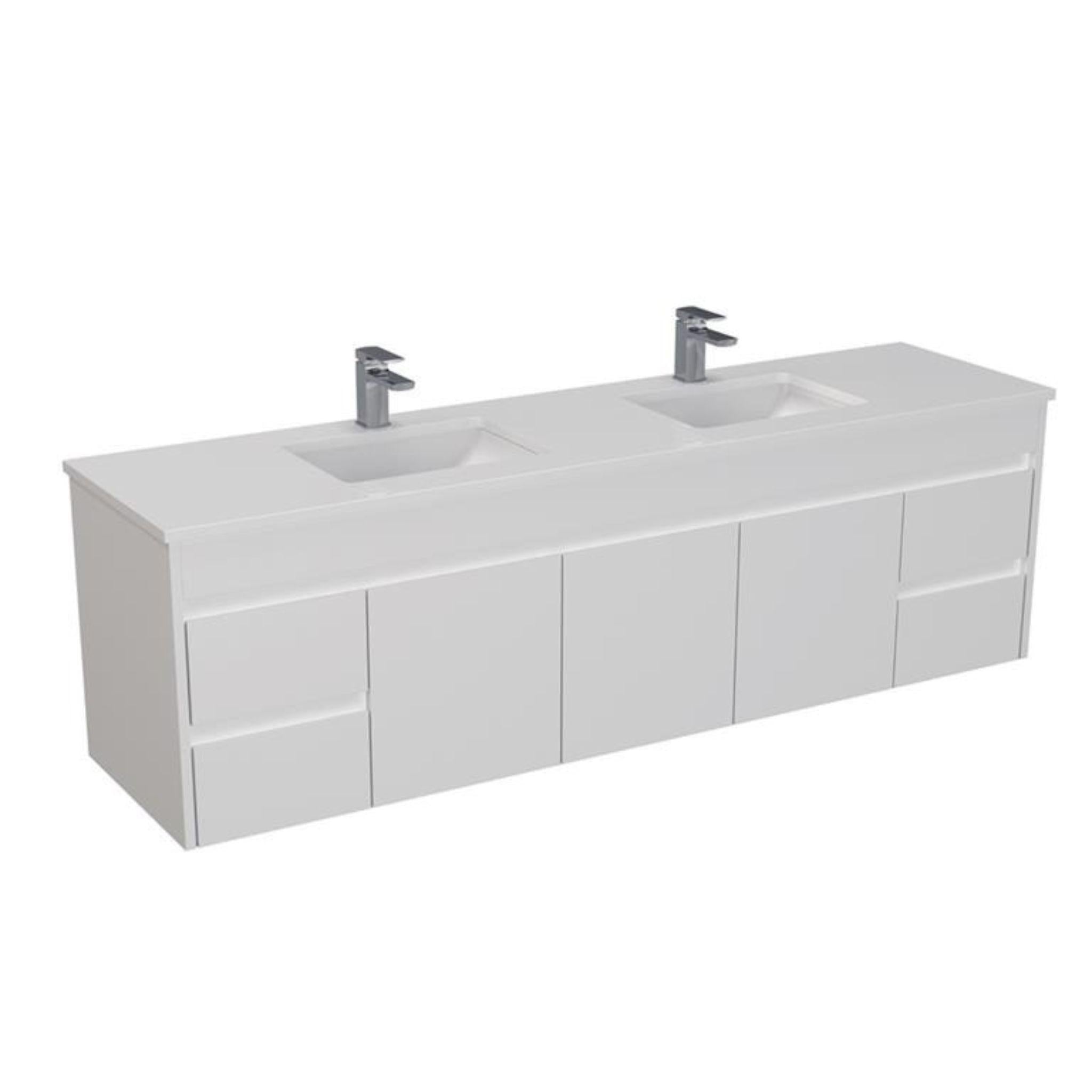 POSEIDON POLAR GLOSS WHITE 1800MM DOUBLE BOWL WALL HUNG VANITY