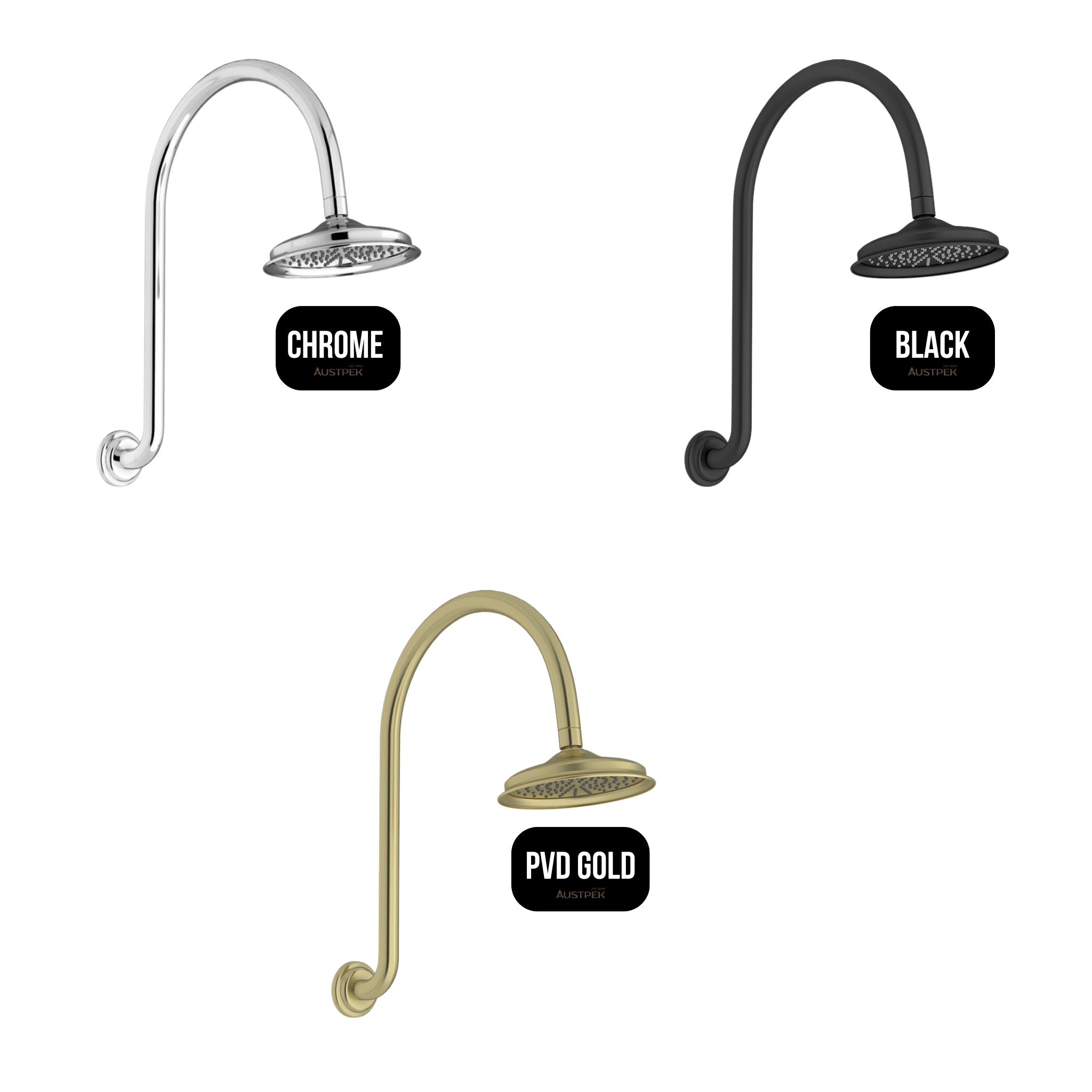 LINKWARE AUGUSTINE LEAD FREE SHOWER HEAD AND ARM 460MM PVD GOLD