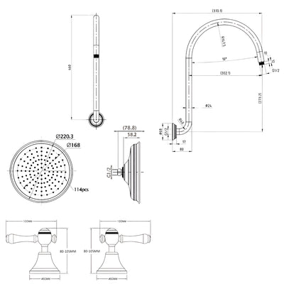 LINKWARE AUGUSTINE LEAD FREE SHOWER SET 460MM PVD GOLD