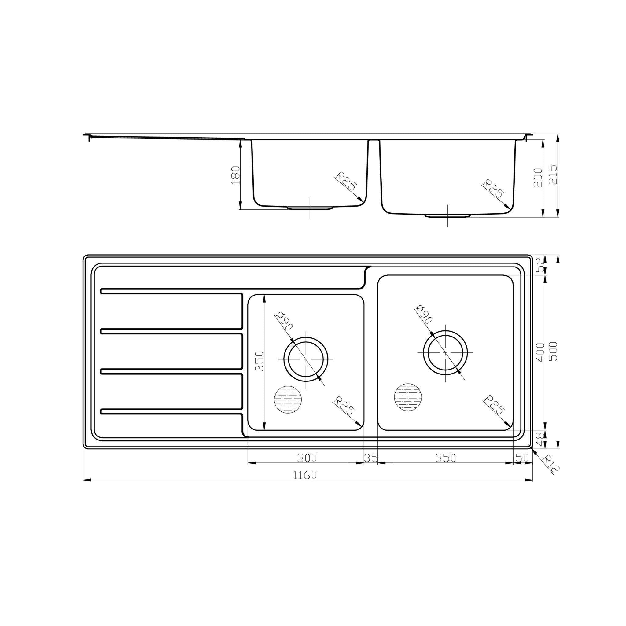 IKON SETO 1.75 BOWL SINGLE DRAINER SINK STAINLESS STEEL 1160MM