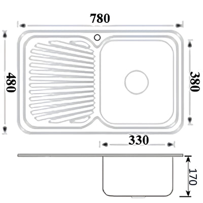 IKON CORA SINGLE BOWL SINGLE DRAINER RHB SINK STAINLESS STEEL 780MM