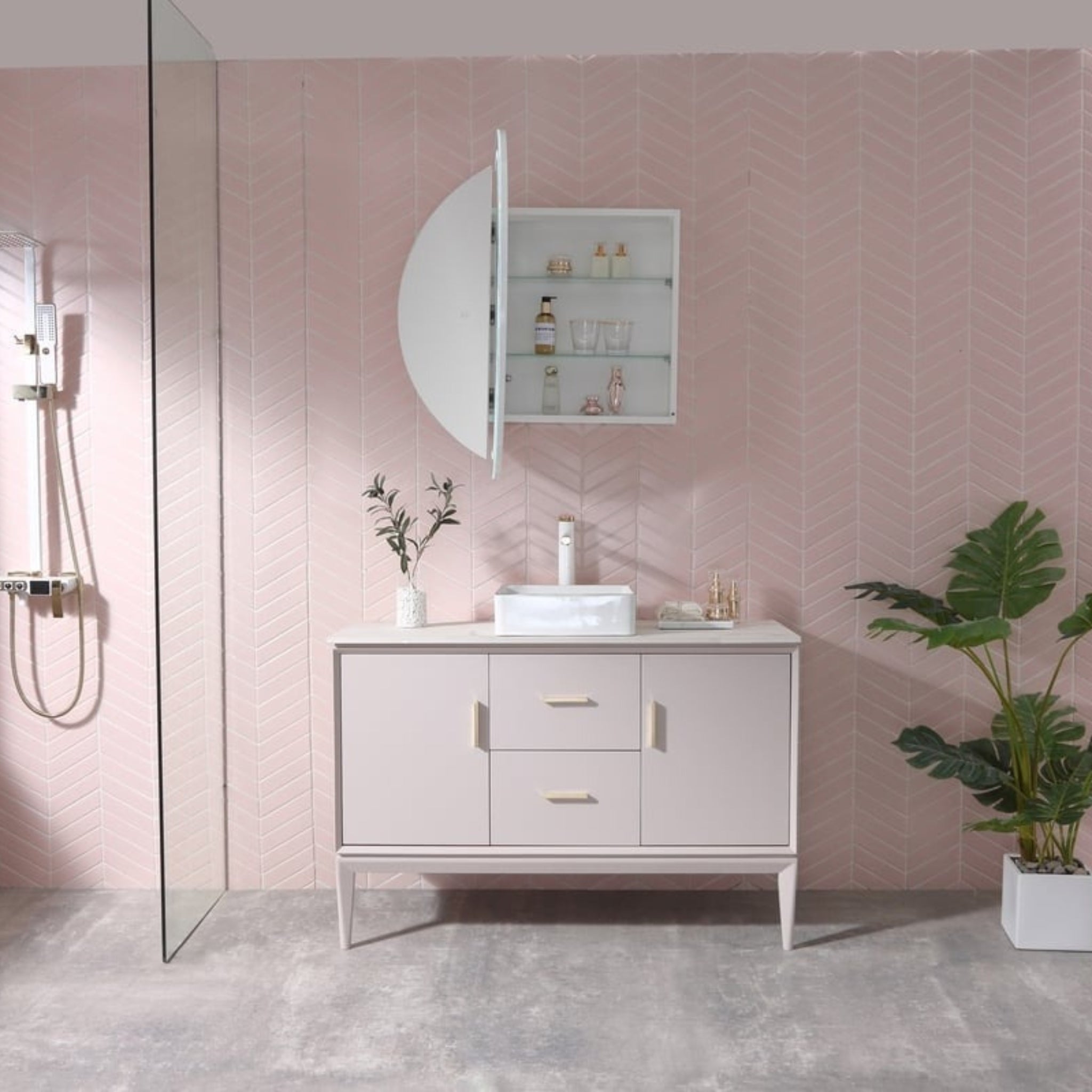 REMER PEARL FRAMELESS WHITE LED SHAVING CABINET 900X900MM