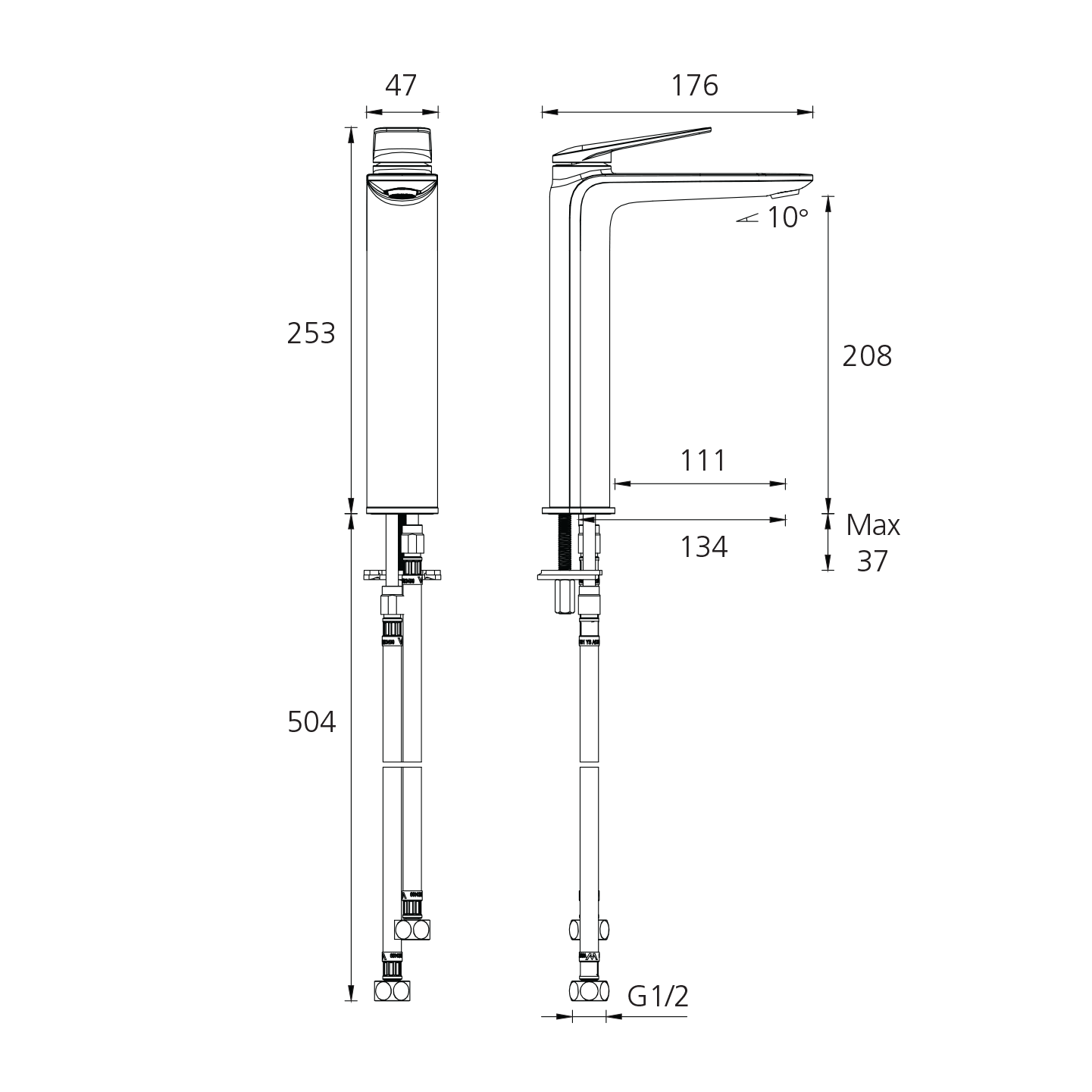 OLIVERI PARIS LEAD FREE TOWER BASIN MIXER 253MM CLASSIC GOLD
