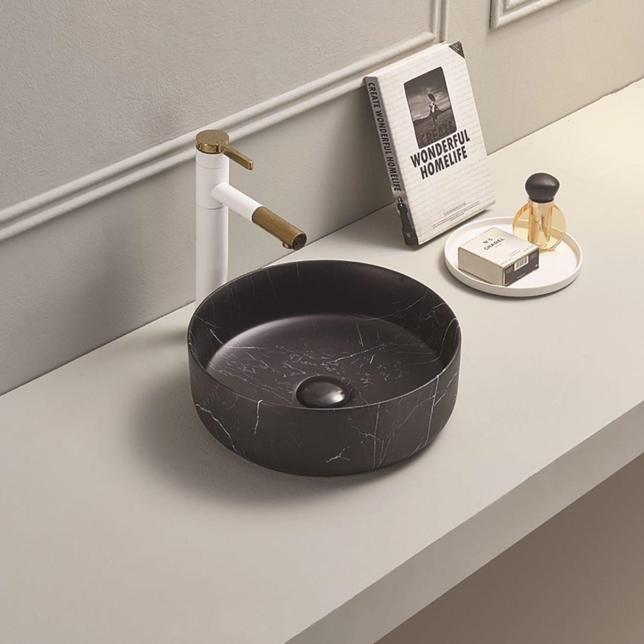 POSEIDON CARRARA MARBLE ABOVE COUNTER BASIN MATTE BLACK 346MM