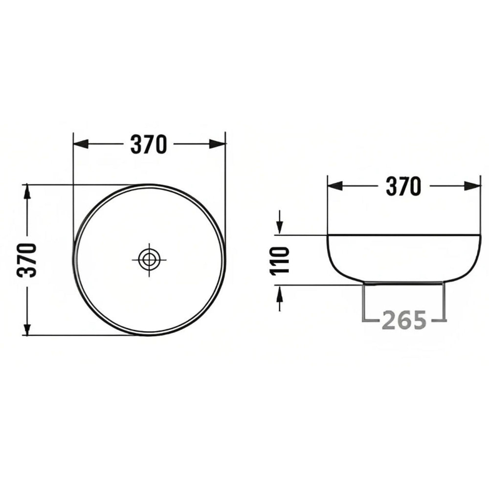 POSEIDON ROUND ABOVE COUNTER CERAMIC ART BASIN GLOSS WHITE 370MM