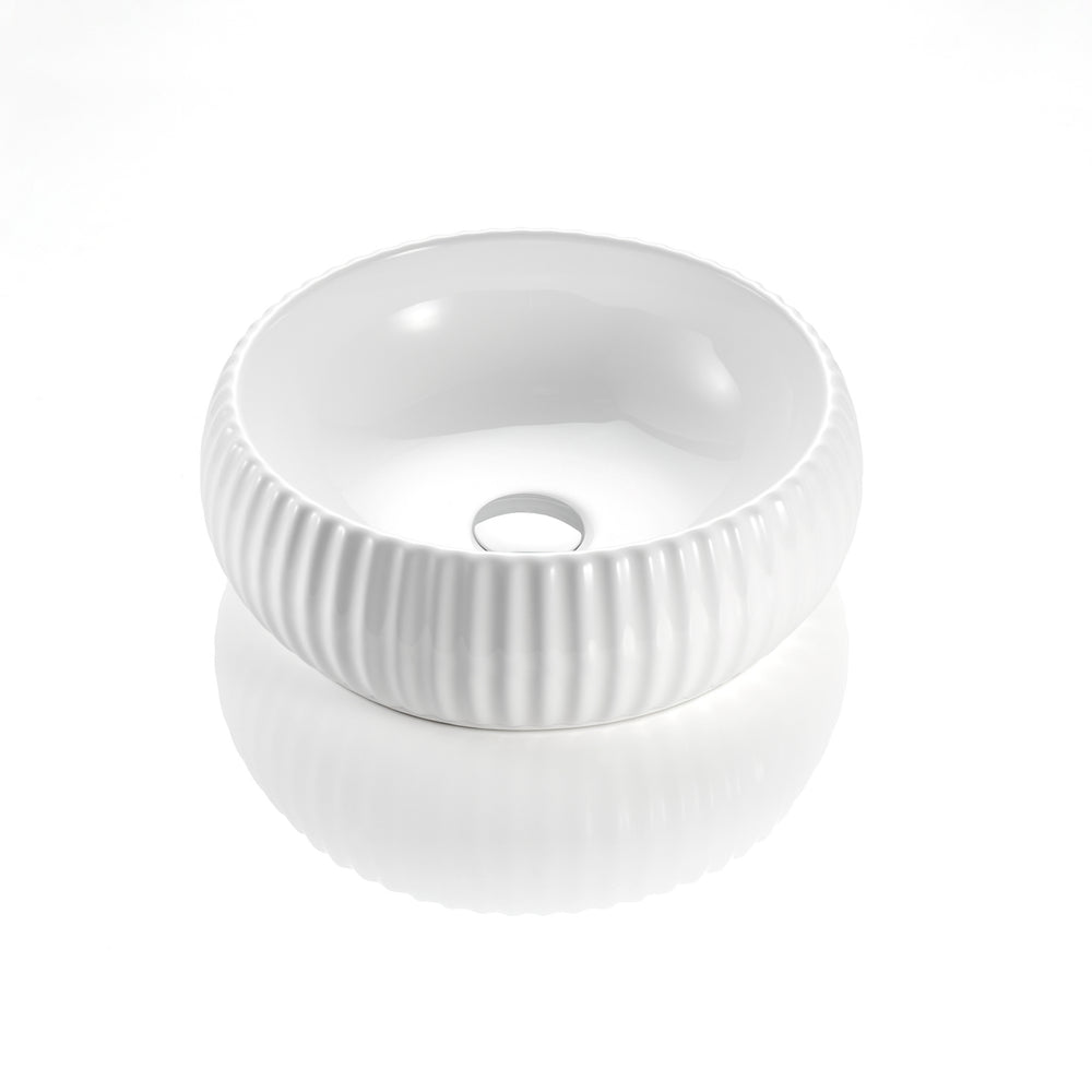 CETO CASCADE FLUTED ROUND ABOVE COUNTER BASIN MATTE WHITE 400MM