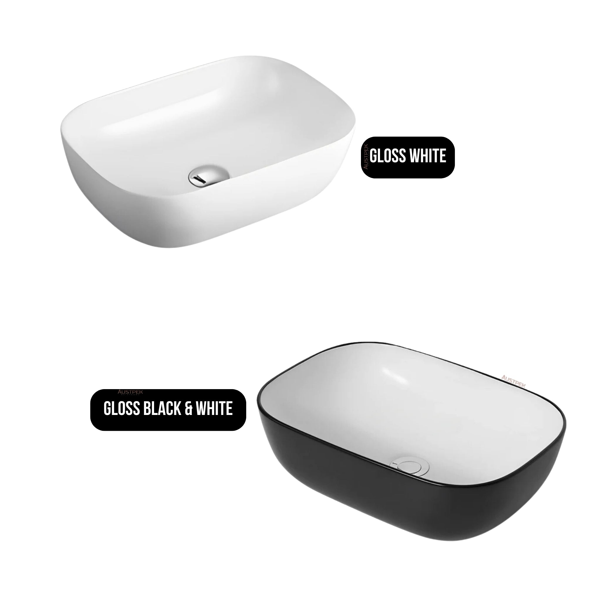 POSEIDON FINE CERAMIC BASIN GLOSS BLACK AND WHITE 460MM