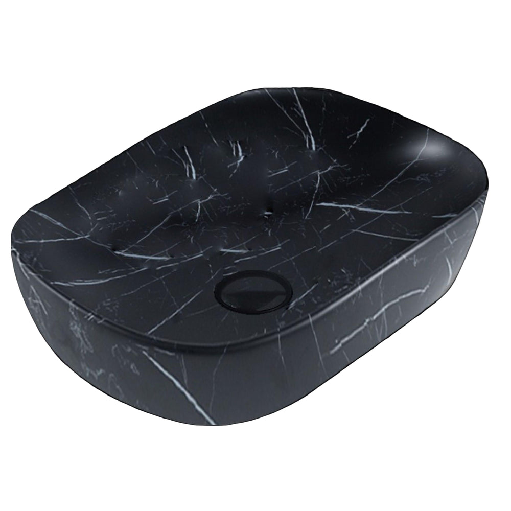 POSEIDON CARRARA MARBLE ABOVE COUNTER BASIN MATTE BLACK 465MM