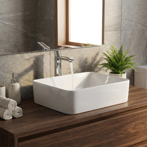 POSEIDON FINE CERAMIC BASIN ULTRA SLIM GLOSS WHITE 475MM