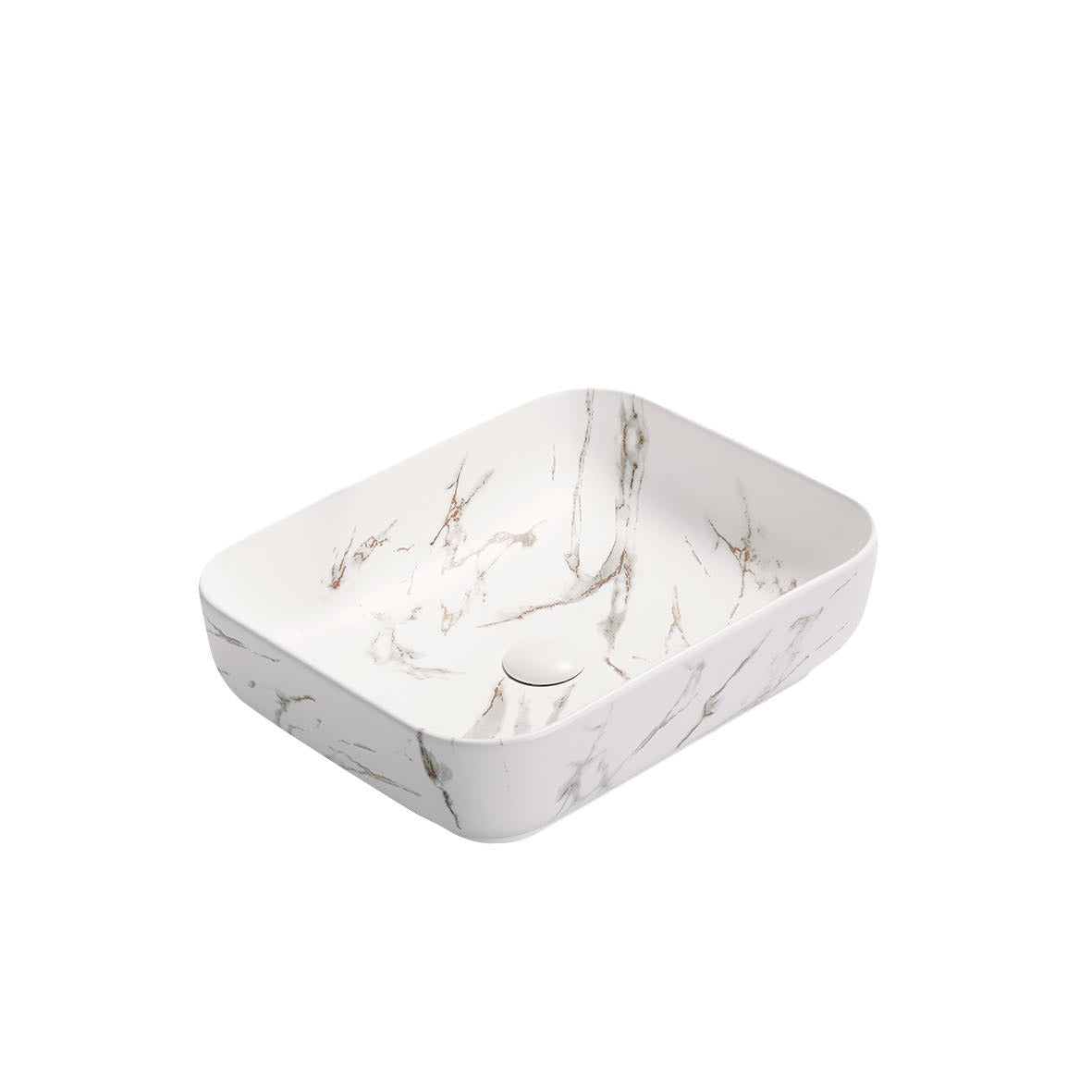 POSEIDON ABOVE COUNTER BASIN MATTE WHITE CARRARA WITH GOLD VEIN 500MM