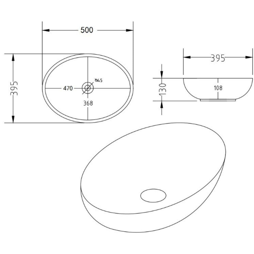 POSEIDON CARRARA MARBLE ABOVE COUNTER BASIN MATTE WHITE 500MM