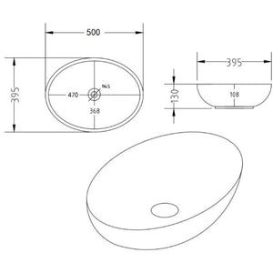 POSEIDON CARRARA MARBLE ABOVE COUNTER BASIN MATTE BLACK 500MM