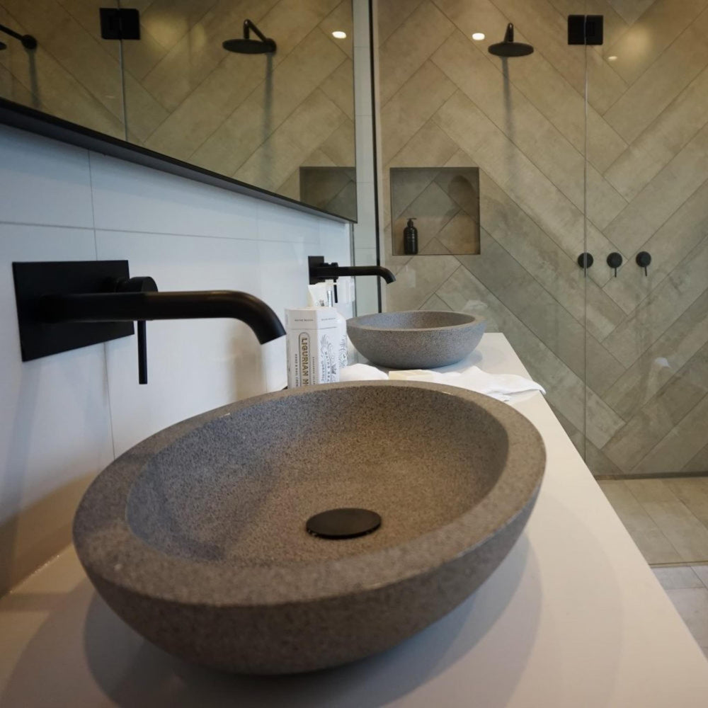 PIETRA BIANCA VIVIAN ABOVE COUNTER STONE BASIN WITH CUSTOM COLOURS 600MM