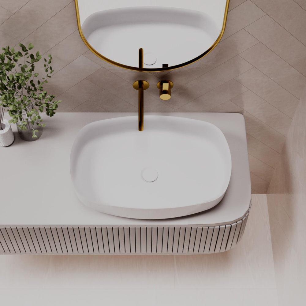 PIETRA BIANCA BIANCA ABOVE COUNTER STONE BASIN WITH CUSTOM COLOURS 600MM