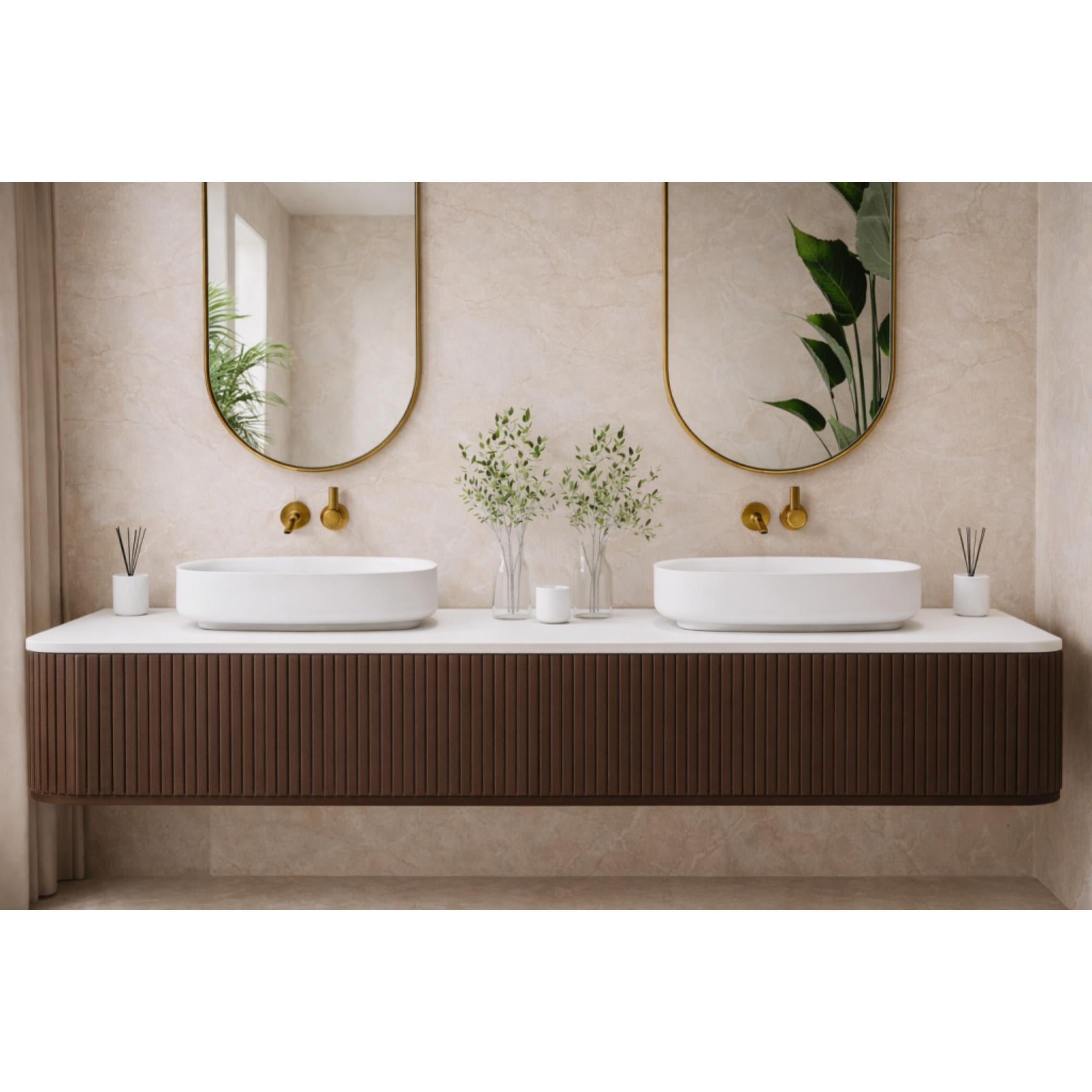 PIETRA BIANCA BIANCA ABOVE COUNTER STONE BASIN WITH CUSTOM COLOURS 600MM