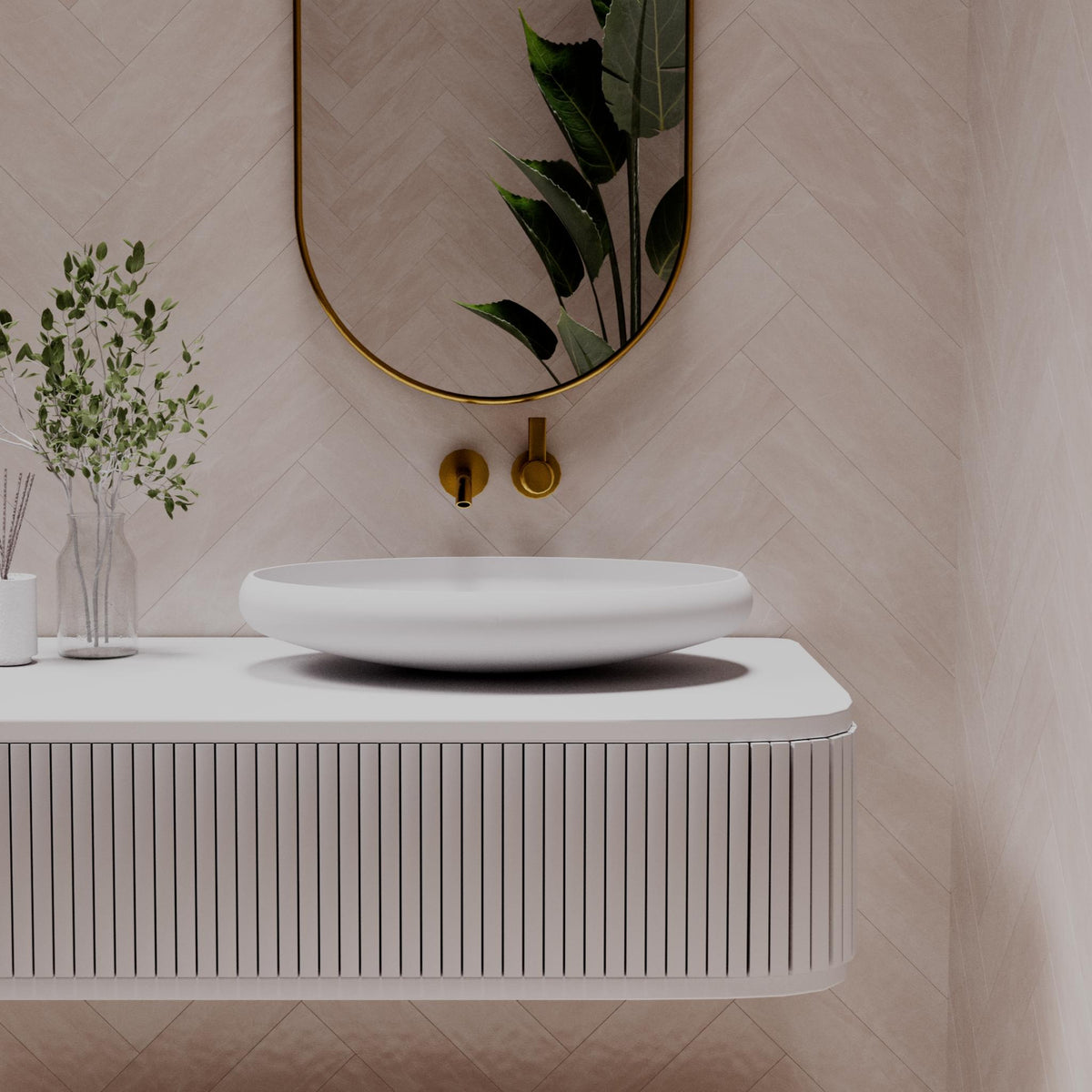 PIETRA BIANCA PIERO ABOVE COUNTER STONE BASIN WITH CUSTOM COLOURS 600MM